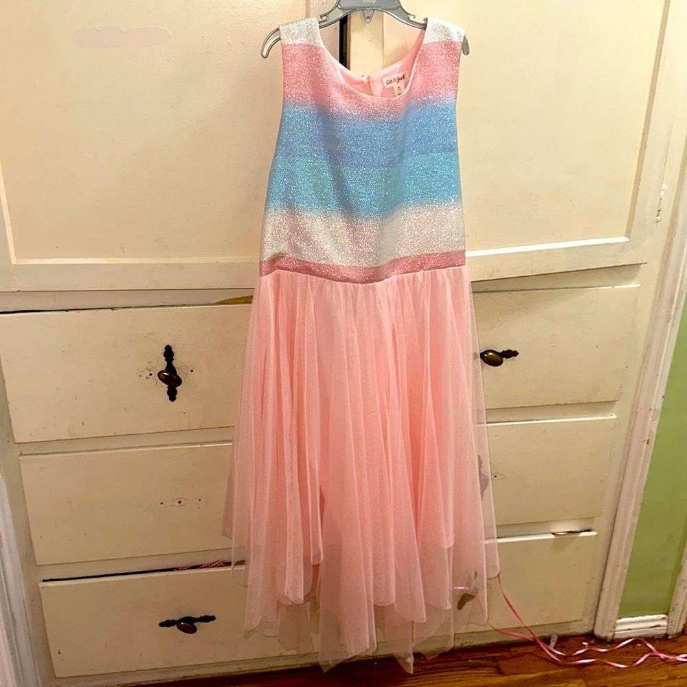 Fancy pink tutu style tulle girls Easter dress shiny Barbie style NWOT